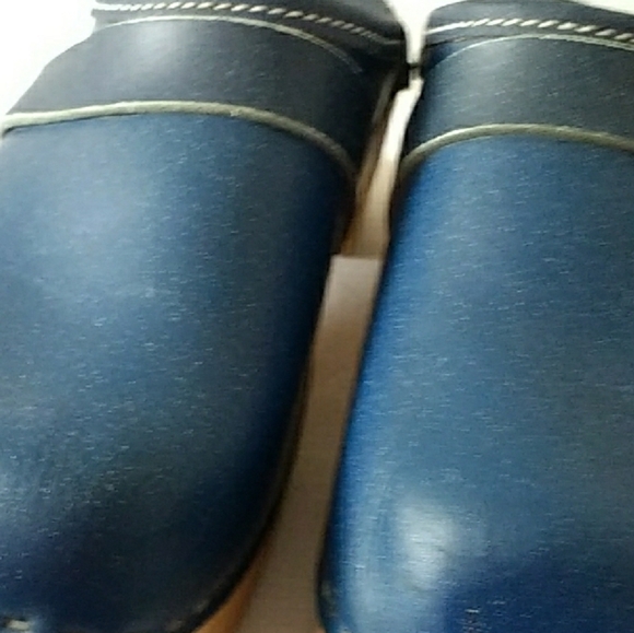 Vintage Træsko Wooden Shoes Clog Blue Slip On - Picture 2 of 8